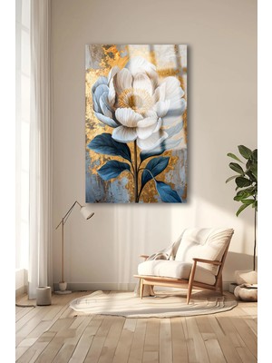 Beta Moda Hub Gold Detay Çiçek Cam Tablo Ultra Canlı Renkli Kırılmaz Cam Tablo Ev Hediyesi Ofis Hediyesi