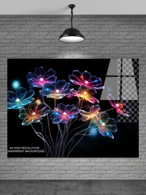 Beta Moda Hub 3D Çiçekler Cam Tablo