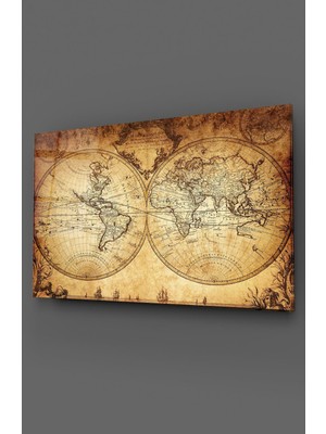 Beta Moda Hub Vintage Dünya Haritası Cam Tablo