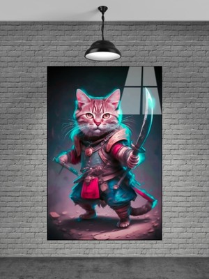 Beta Moda Hub Savaşçı Kedi Cam Tablo