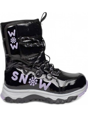 Celira Hkursat Snw Siyah Lila Suya Dayanıklı Kaymaz Kız Çocuk Kar Botu
