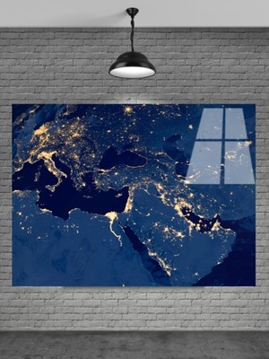 Beta Moda Hub Gece Dünya Haritası Cam Tablo
