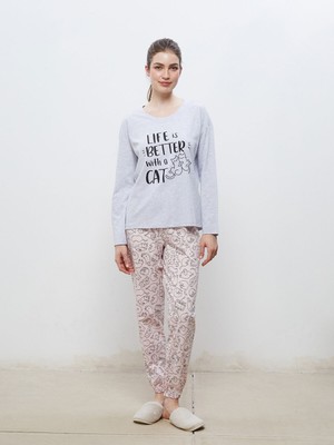 Lc Waikiki Yeni Sezon Bisiklet Yaka Baskılı Kadın Pijama Takımı