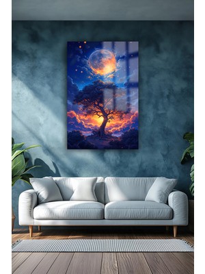 Beta Moda Hub Ay ve Ağaç Harika Ağaç Tasarımı Kırılmaz Cam Tablo Ev Hediyesi Iş Yeri Hediyesi Lüks Cam Tablo