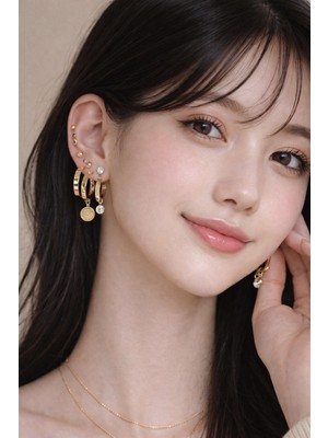 No Name Altın Renk Kaplama 12,li Madalyon Figürlü Set Küpe