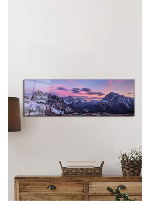 Beta Moda Hub Karlı Dağlar ve Renkli Gökyüzü Panoramik Cam Tablo, Temperli ve Rodajlı Dayanıklı Cam