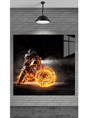 Beta Moda Hub Alev Almış Motor Görseli Temperli Cam Üzerine Tablo Sevgilinize Yılbaşı Hediye