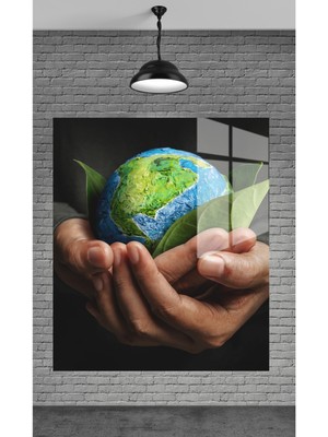 Beta Moda Hub Dünyayı Elinde Tutan Adam Haritası Temperli Cam Üzerine Tablo Sevgilinize Yılbaşı Hediye