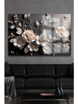 Beta Moda Hub Beyaz Çicek Detaylı Manzara Kırılmaz Lüks Cam Tablo 4mm Ev Iş Yeri Ofis Hediyesi Tablo