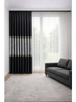 Perde Merkezi Versac Siyah Gri Bronz Fon Perde Salon ve Misafir Odalarına Uygun 1/3 Sık Pileli Tek Kanat Lüks Modern Fon Perde