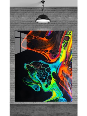 Beta Moda Hub 3D Renklerle Ebru Çalışma Tablosu Temperli Cam Üzerine Yılbaşı Yeni Yıl Hediye