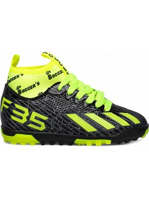 Celira Hkursat Bys Siyah Sarı Erkek Çocuk Çoraplı Halısaha Ayakkabı