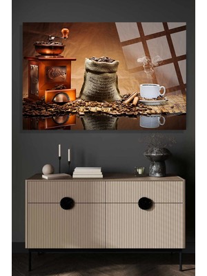 Beta Moda Hub Kahve Temalı 4mm Kırılmaz Temperli Yüksek Çözünürlüklü Cam Tablo