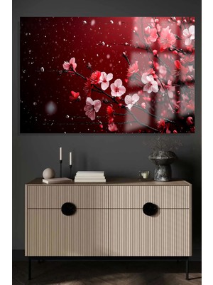 Beta Moda Hub Kırmızı ve Siyahın Harika Uyumu Açan Çiçekler Lüks Kırılmaz Cam Tablo Ev Hediyesi Tablo