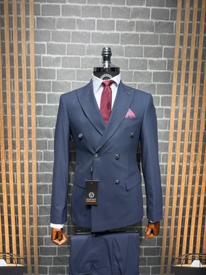 Dupont Çizgili Kruvaze Takım Elbise