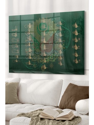 Beta Moda Hub Osmanlı Padişahları Imzaları ve Osmanlı Tuğrası| Osmanlı Temalı Cam Tablo | 50X70 cm