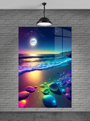 Beta Moda Hub Sahil ve Renkli Taşlar Cam Tablo