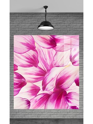 Beta Moda Hub Pembe Yapraklar Temperli Cam Üzerine Tablo