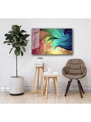 Beta Moda Hub Rengarenk Soyut Karışım Cam Tablo, Temperli ve Rodajlı Dayanıklı Kırılmaz Cam