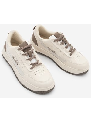 Marjin Kadın Sneaker Yüksek Taban Spor Ayakkabı Loske Ekru