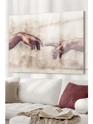Beta Moda Hub Michelangelo Tanrının Eli| Sanat Temalı Cam Tablo | Dekoratif Cam Tablo | 50X70 cm