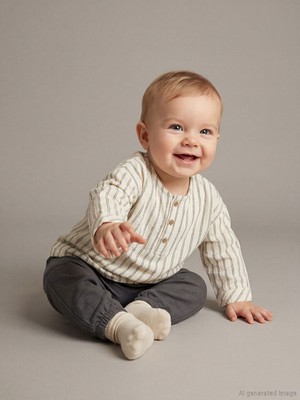 Lcw Bej Çizgili Erkek Bebek Gömlek ve Pantolon