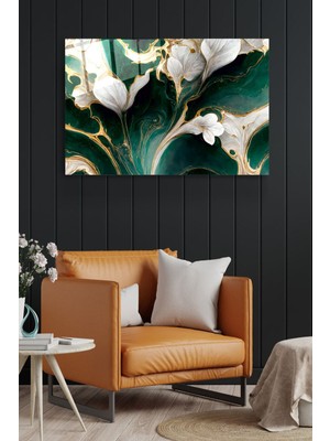 Beta Moda Hub White And Green Cam Tablo, Dekoratif Cam Tablo