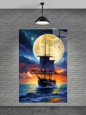 Beta Moda Hub Gemi ve Büyük Ay Cam Tablo Ev Dekorasyon,balkon Dekorasyonu,dekoratif,duvar Tablo,mutfak Tablo