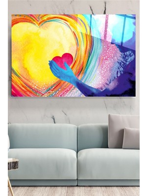 Beta Moda Hub Kalp Cam Tablo, Dekoratif Cam Tablo