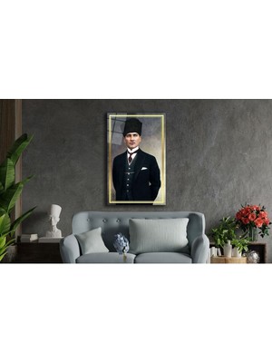 Beta Moda Hub Mustafa Kemal Atatürk Portresi Cam Tablo, Darbelere Dayanıklı Kırılmaz Temperli