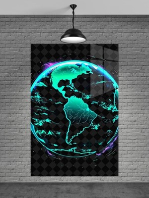 Beta Moda Hub Neon Dünya Cam Tablo Ev Dekorasyon,balkon Dekorasyonu,dekoratif,duvar Tablo,mutfak Tablo
