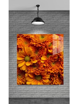 Beta Moda Hub Turuncu Çiçekler Temperli Cam Üzerine Tablo Sevgilinize Yılbaşı Hediye