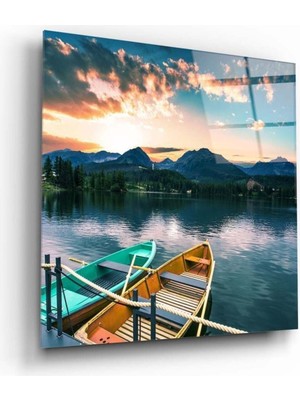 Beta Moda Hub Göl ve Dağ Manzaralı Cam Tablo NO:2061