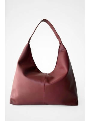 Ebrou Kadın Siyah Büyük Boy Salaş Omuz Çantası - Geniş Hacim Suni Deri Tasarım