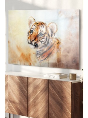 Beta Moda Hub Yavru Kaplan|hayvan Temalı Dekoratif ve Modern Cam Tablo | 50X70 cm