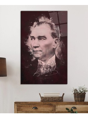 Beta Moda Hub Imzalı Mustafa Kemal Atatürk Portresi Cam Tablo, Temperli ve Rodajlı Dayanıklı  Cam
