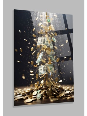 Beta Moda Hub Altın ve Dolar Uv Baskılı Kırılmaz Cam Tablo, Ev ve Ofis Yüksek Çözünürlüklü 4mm Cam Tablo