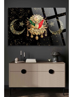 Beta Moda Hub Gold Detay Osmanlı Tuğrası 4mm Kırılmaz Temperli Yüksek Çözünürlüklü Cam Tablo