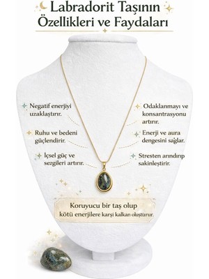 Solare Accessories Labradonit Doğal Taşlı Altın Kaplama Detaylı Kolye