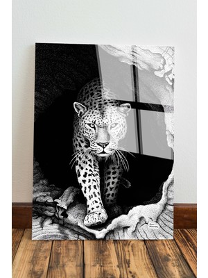 Beta Moda Hub Siyah Beyaz Kaplan Duvar Dekoru Dekoratif Cam Tablo 4mm Dayanıklı Temperli Cam, Oturma Odası Dekoru