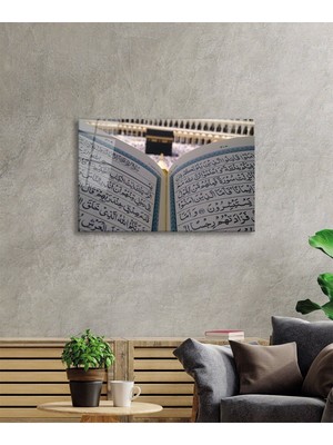 Beta Moda Hub Kuran-I Kerim Kabe Kutsal Topraklar Dini Islami Cam Tablo, Temperli ve Rodajlı Dayanıklı Cam