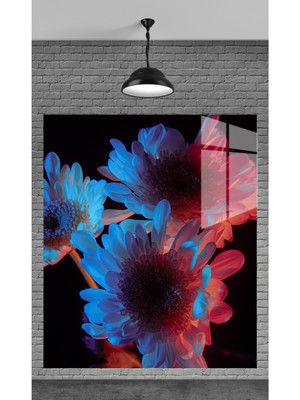 Beta Moda Hub Muhteşem Dekoratif Çiçekler Temperli Cam Üzerine Tablo Sevgilinize Yılbaşı Hediye