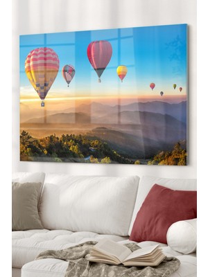 Beta Moda Hub Uçan Renkli Balonlar | Manzara Temalı Temalı Modern Uv Dijital Baskı Dekoratif Cam Tablo | 50X70 cm