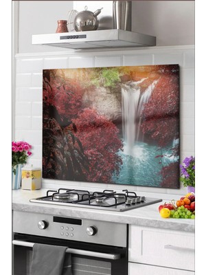 Beta Moda Hub Cam Ocak Arkası Koruyucu Tezgah Ankastre Arkası Koruyucu 60X52 cm | Şelale