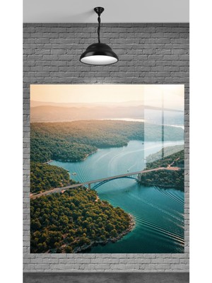 Beta Moda Hub Muhteşem Deniz ve Köprü Manzarası Temperli Cam Üzerine Tablo