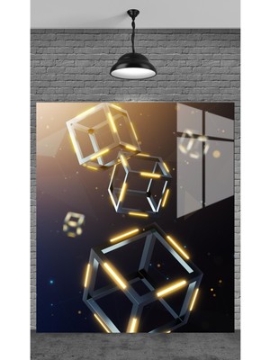 Beta Moda Hub 3D Küpler Tablosu Temperli Cam Üzerine Sevgilinize Yılbaşı Yeni Yıl Hediye