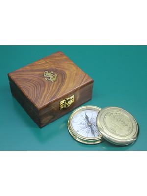 Meks Ahşap Kutulu Pirinç Pusula Model 9