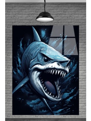 Beta Moda Hub Metacam Korkunç Denizdeki 3D Köpek Balığı Cam Tablosu