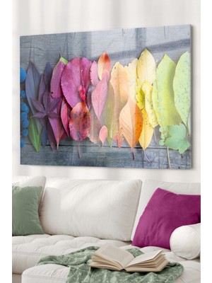 Beta Moda Hub Renkli Yapraklar |çiçekler Temalı Temalı Modern Uv Dijital Baskı Dekoratif Cam Tablo | 50X70 cm
