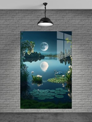 Beta Moda Hub Göl ve Dolunay Cam Tablo Ev Dekorasyon,balkon Dekorasyonu,dekoratif,duvar Tablo,mutfak Tablo